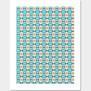 Retro Geo Pattern Blue, Yellow, Peach, Coral Posters and Art